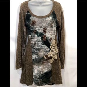 Radzoli sz S brown sweater dress knitted appliqué
